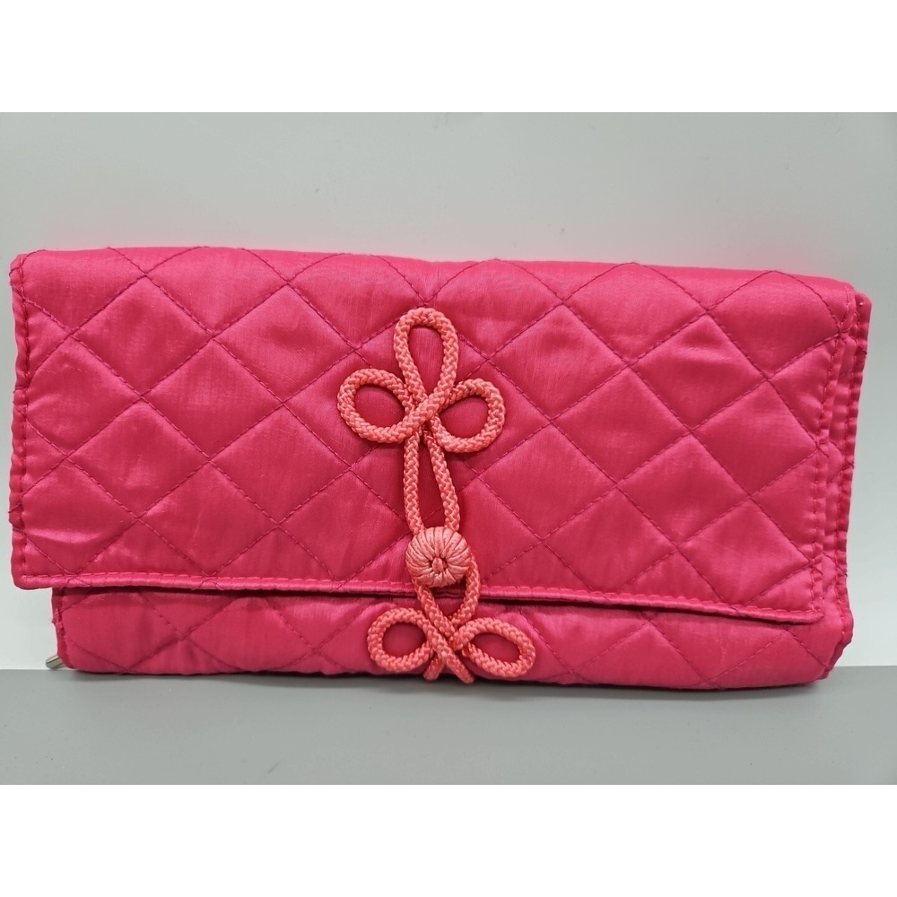 Crabtree & Evelyn Vintage Cosmetic Case Pink Quilted Putton Closure Zip Pouches
